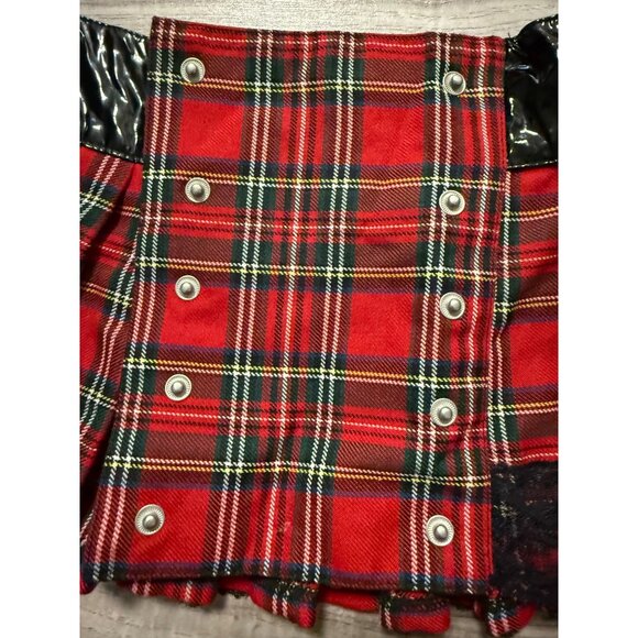 Vtg Foreplay Red Plaid Skirt & Top Set  Black Lace Cross Accents M/L Punk grunge - Picture 8 of 13